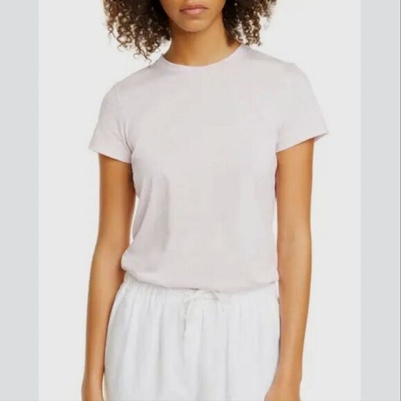 Vince Essential Crew Neck Short Sleeve Shirt Casa Rosa Pink Medium Airy Coastal - Picture 1 of 8